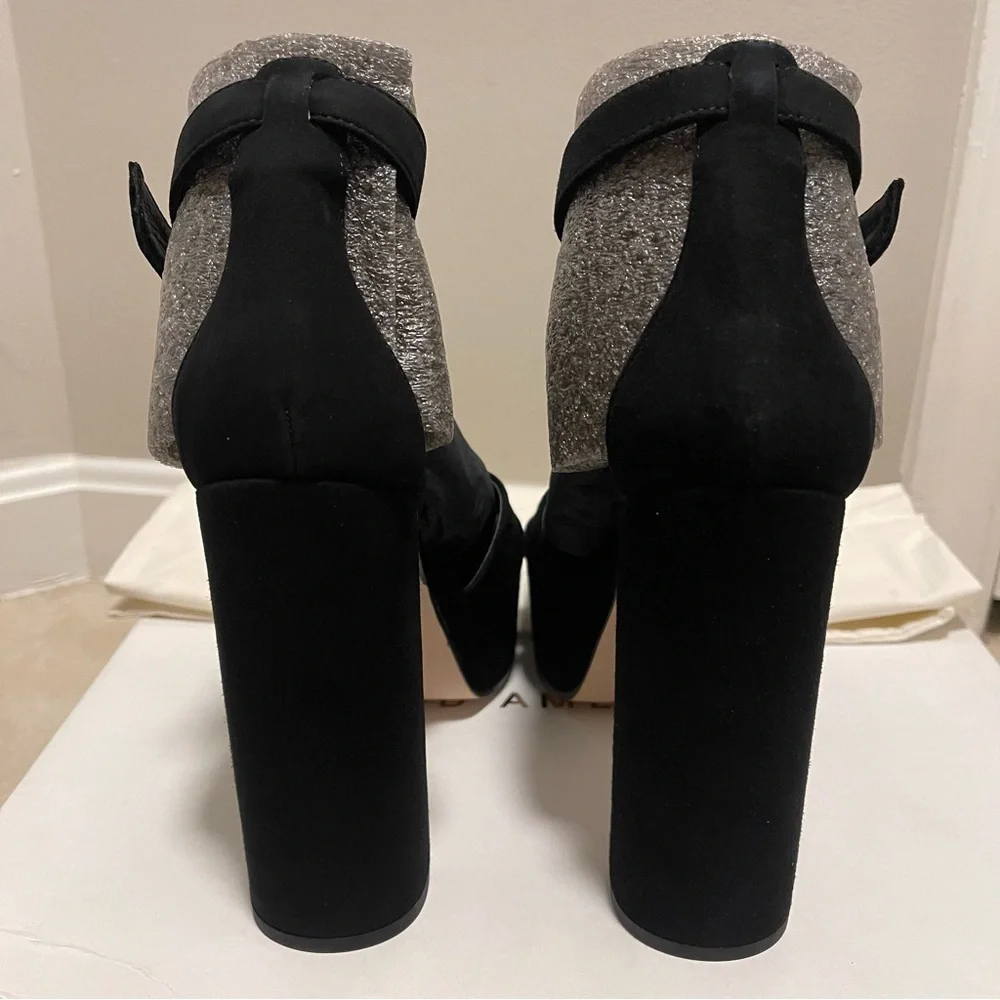Good American Square Toe Chunky Heel Strappy Platform in Black Suede